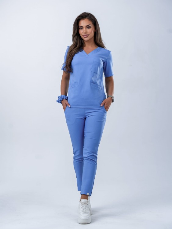 Bluza medyczna damska scrubs BASIC SMOKY BLUE