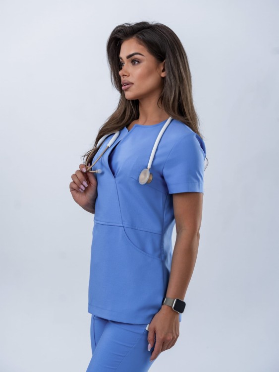 Bluza medyczna damska scrubs Slim Smoky Blue, niebieska