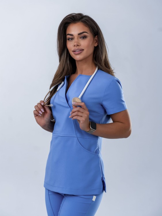 Bluza medyczna damska scrubs Slim Smoky Blue, niebieska