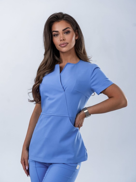 Bluza medyczna damska scrubs Slim Smoky Blue, niebieska
