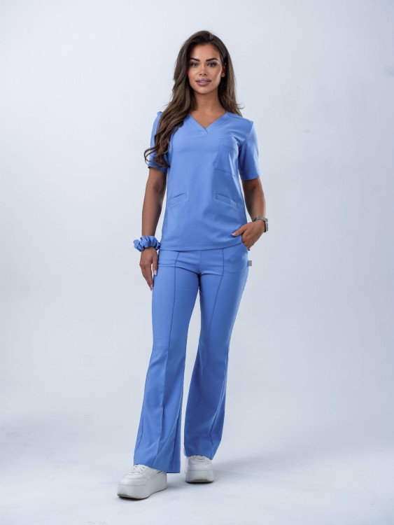 Spodnie medyczne damskie scrubs DZWONY SMOKY BLUE