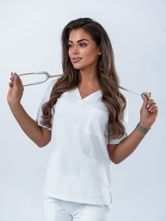 Bluza medyczna damska scrubs BASIC WHITE