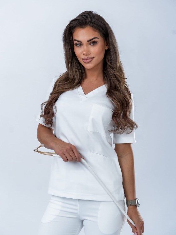 Bluza medyczna damska scrubs BASIC WHITE