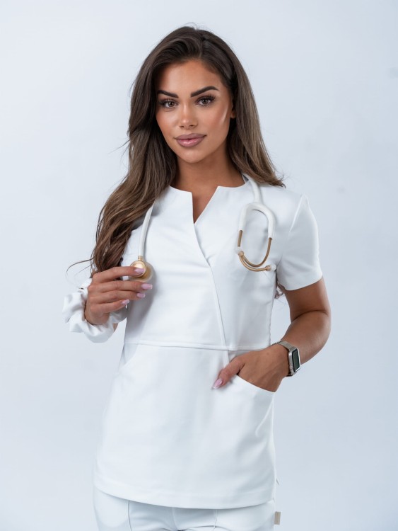 Bluza medyczna damska scrubs Slim White, biała