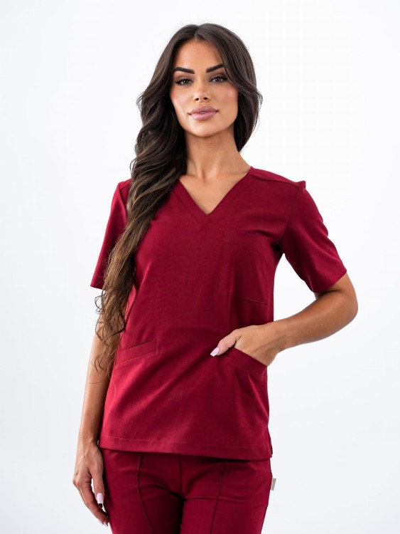 Bluza medyczna damska scrubs BASIC BORDO
