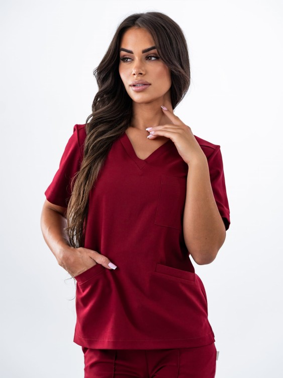Bluza medyczna damska scrubs BASIC BORDO