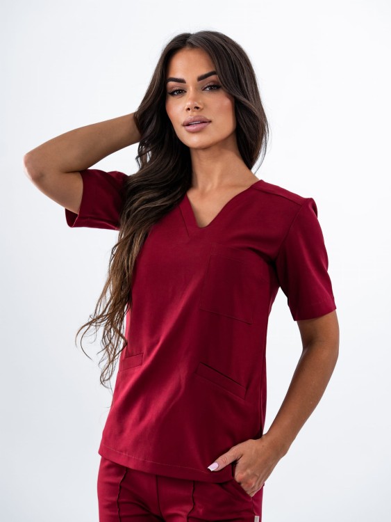 Bluza medyczna damska scrubs BASIC BORDO
