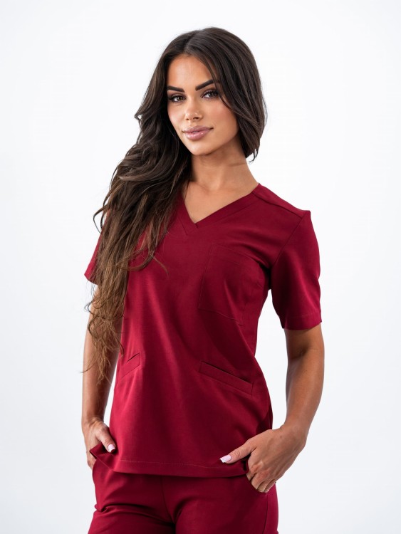 Bluza medyczna damska scrubs BASIC BORDO