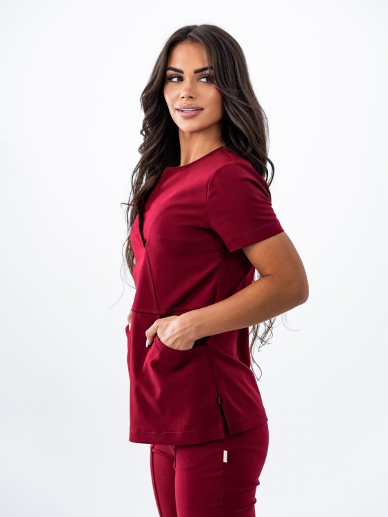 Bluza medyczna damska scrubs SLIM BORDO