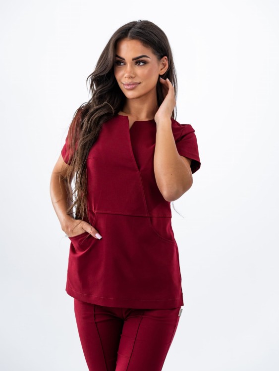 Bluza medyczna damska scrubs SLIM BORDO