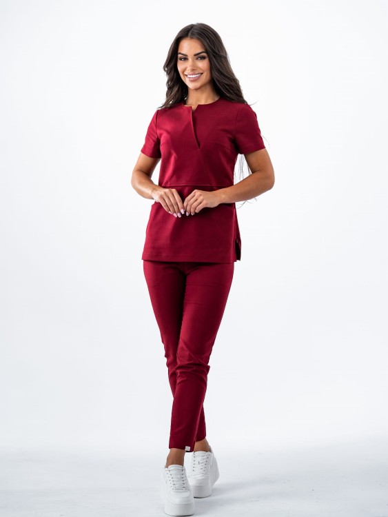 Bluza medyczna damska scrubs SLIM BORDO