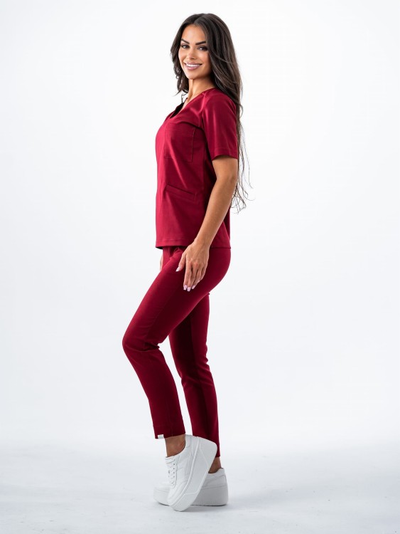 Spodnie medyczne damskie scrubs PROSTE BORDO