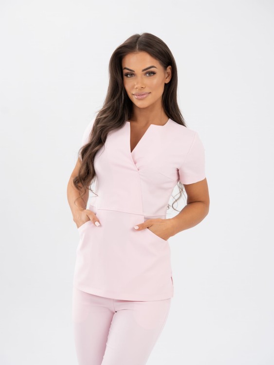 Bluza medyczna damska scrubs Slim powder pink, pudrowy róż