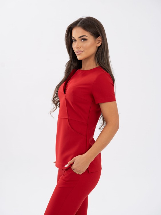 Bluza medyczna damska scrubs Slim Cherry red, czerwona