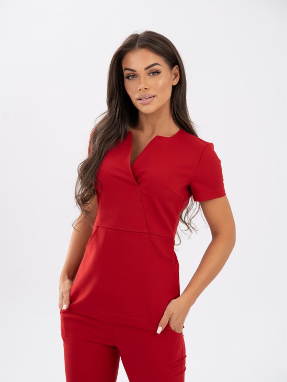 Bluza medyczna damska scrubs Slim Cherry red, czerwona