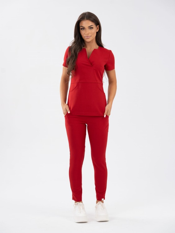Bluza medyczna damska scrubs Slim Cherry red, czerwona