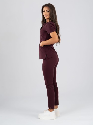 Spodnie medyczne damskie scrubs ULTRA PROSTE CHOCO PLUM