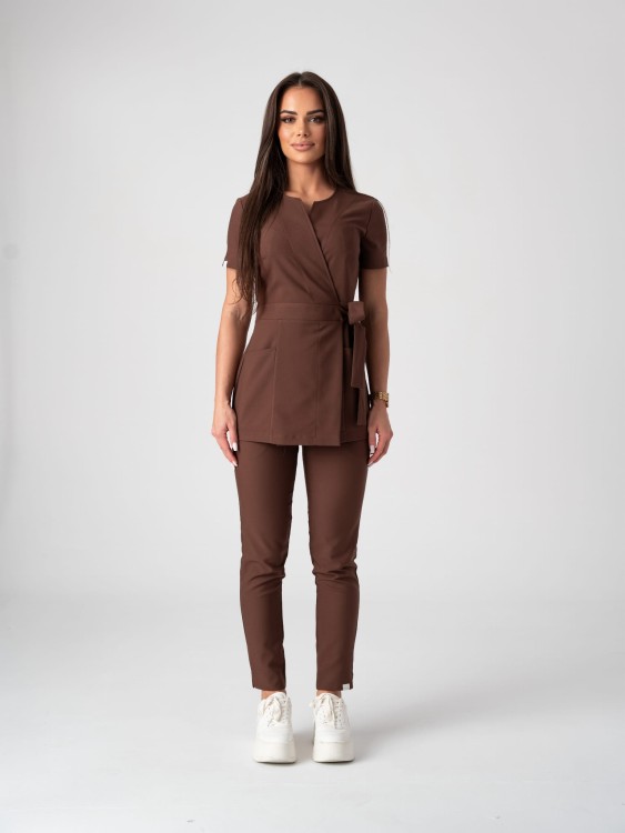 Tunika medyczna damska z krótkim rękawem SLIM CINNAMON BROWN