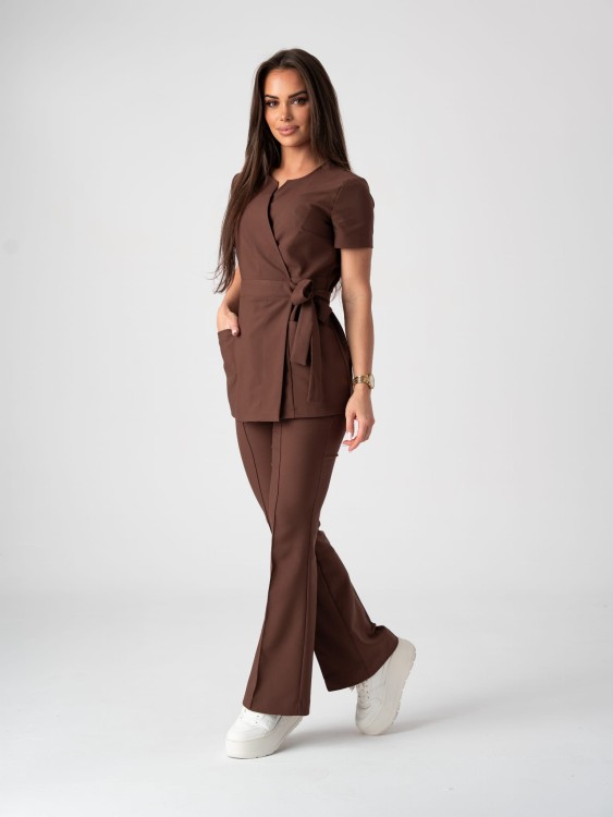 Spodnie medyczne damskie scrubs DZWONY CINNAMON BROWN
