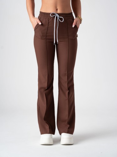 Spodnie medyczne damskie scrubs DZWONY CINNAMON BROWN