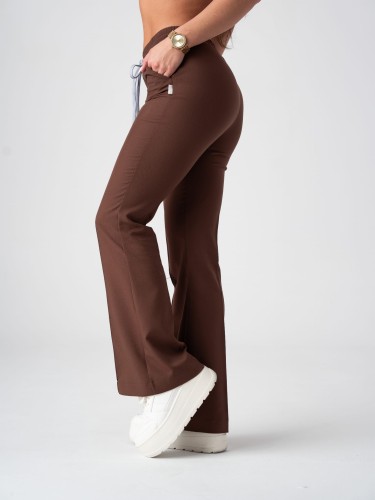 Spodnie medyczne damskie scrubs DZWONY CINNAMON BROWN