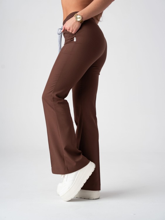 Spodnie medyczne damskie scrubs DZWONY CINNAMON BROWN