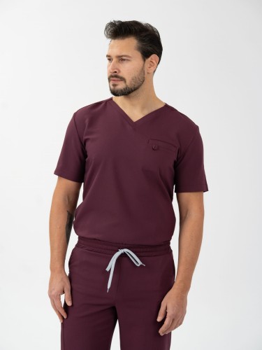 Bluza medyczna męska scrubs BASIC ŚLIWKA W CZEKOLADZIE
