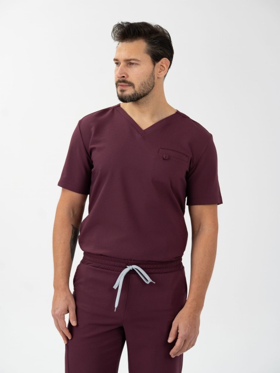 Bluza medyczna męska scrubs BASIC ŚLIWKA W CZEKOLADZIE
