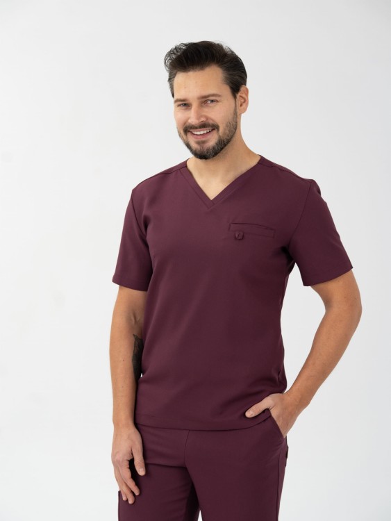 Bluza medyczna męska scrubs BASIC ŚLIWKA W CZEKOLADZIE