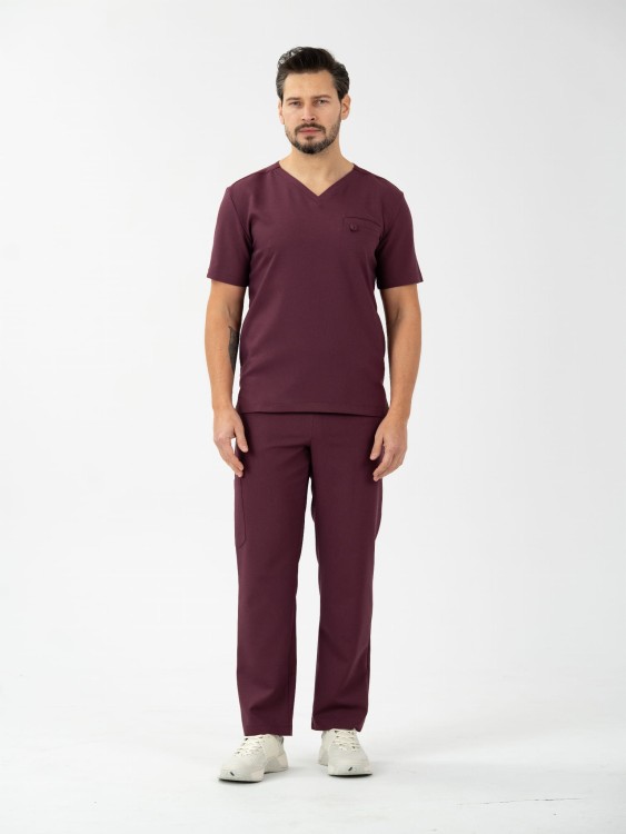Bluza medyczna męska scrubs BASIC ŚLIWKA W CZEKOLADZIE