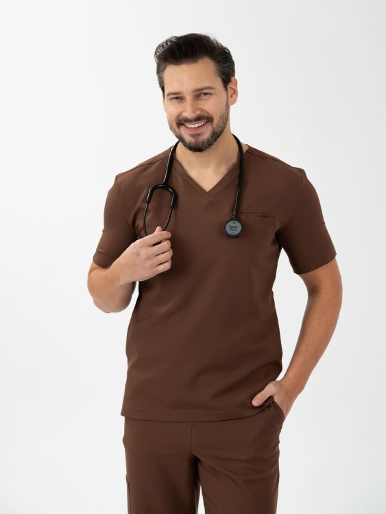 Bluza medyczna męska scrubs BASIC CINNAMON BROWN