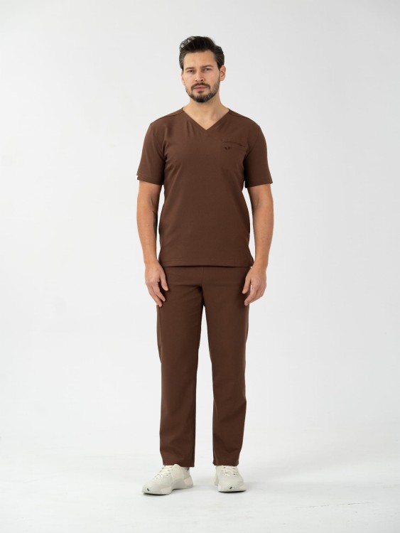 Bluza medyczna męska scrubs BASIC CINNAMON BROWN