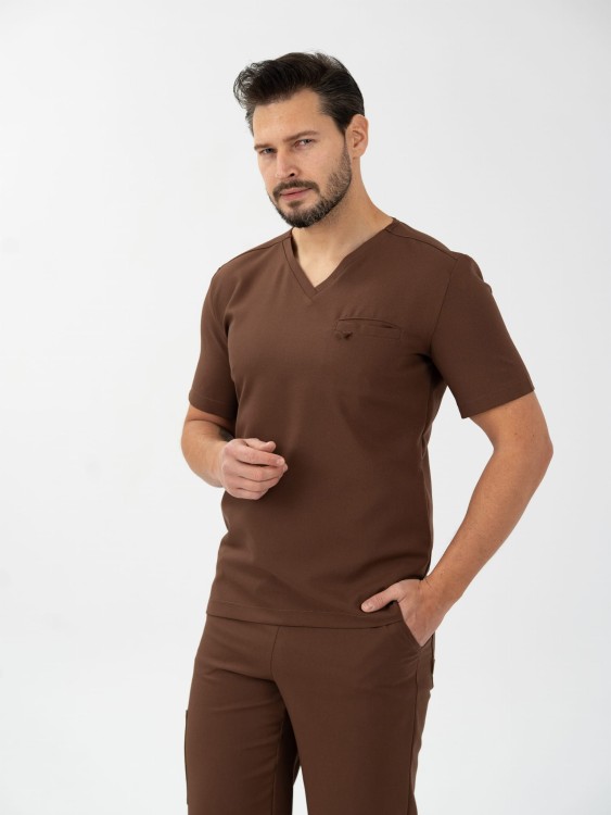 Bluza medyczna męska scrubs BASIC CINNAMON BROWN