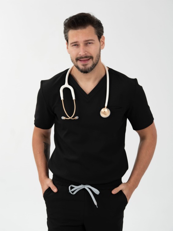 Bluza medyczna męska scrubs BASIC CZARNA