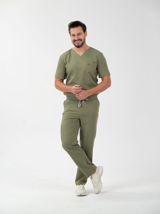 Bluza medyczna męska scrubs BASIC OLIVE