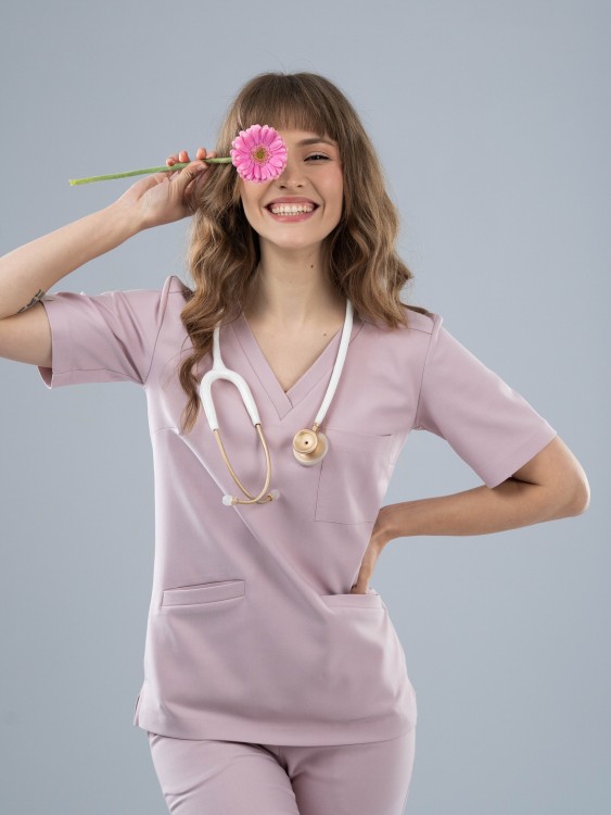 Bluza medyczna damska scrubs BASIC ROSY NUDE