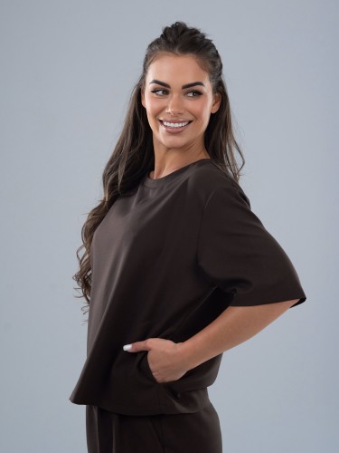Bluza medyczna damska scrubs BASIC PRO CZEKOLADA