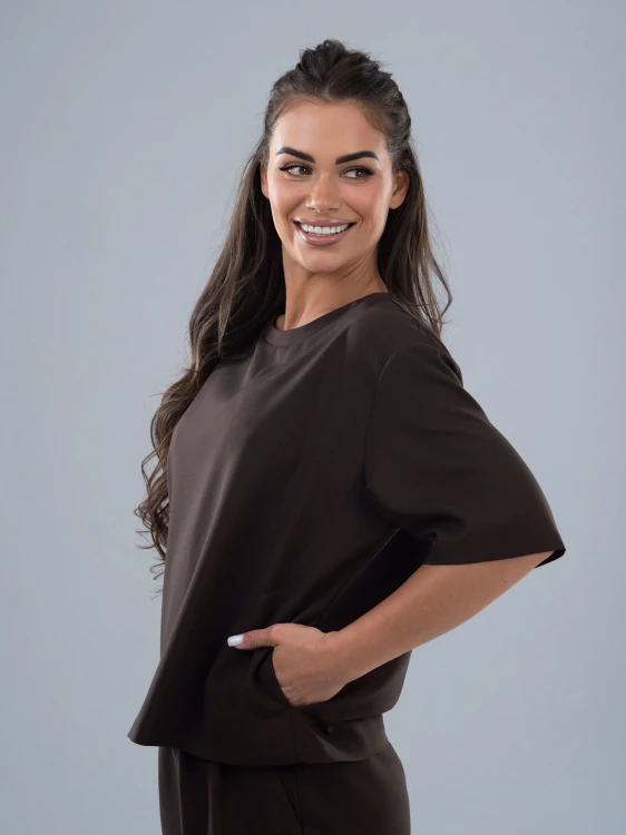 Bluza medyczna damska scrubs BASIC PRO CZEKOLADA