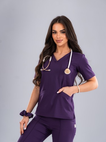Bluza medyczna damska scrubs BASIC ŚLIWKA