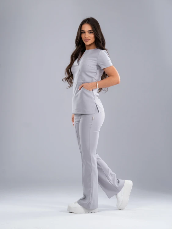 Spodnie medyczne damskie scrubs DZWONY MILKY GREY