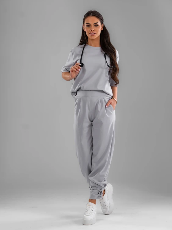 Spodnie medyczne damskie scrubs BASIC PRO MILKY GREY