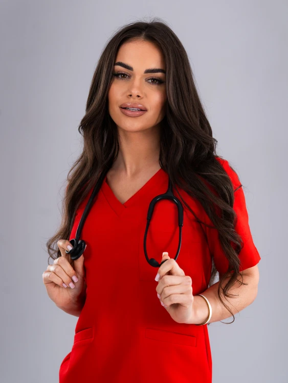 Bluza medyczna damska scrubs BASIC FIRE RED