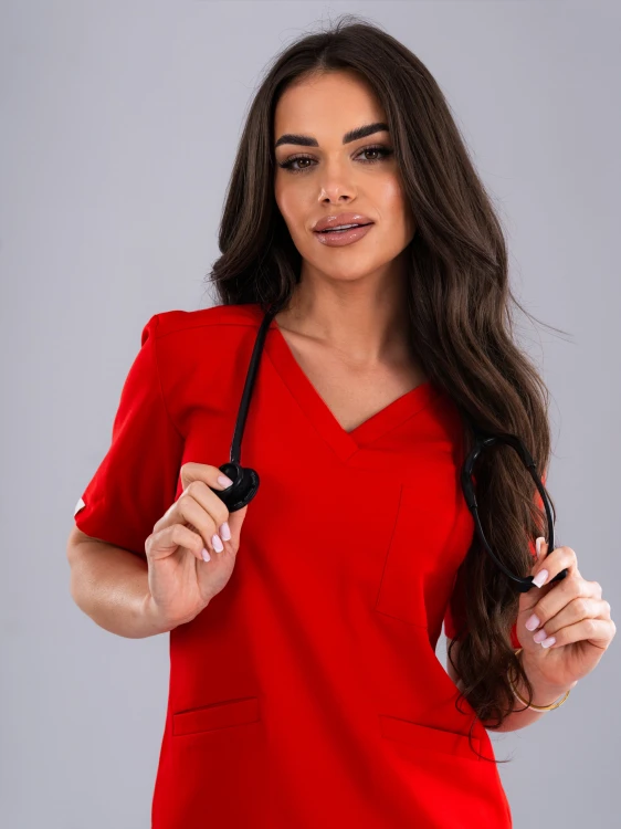 Bluza medyczna damska scrubs BASIC FIRE RED