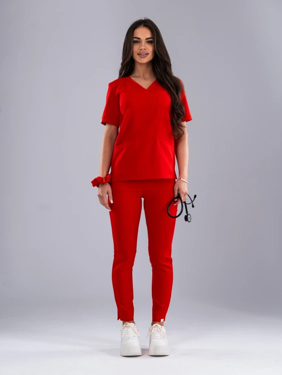 Bluza medyczna damska scrubs BASIC FIRE RED