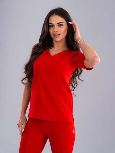 Bluza medyczna damska scrubs BASIC FIRE RED