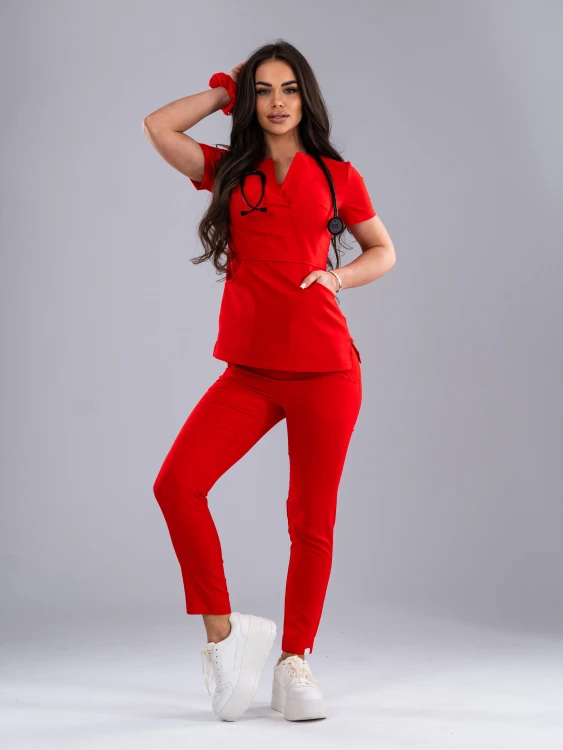 Bluza medyczna damska scrubs SLIM FIRE RED