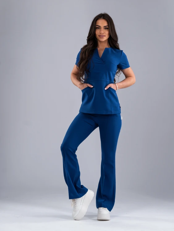 Spodnie medyczne damskie scrubs DZWONY ROYAL BLUE
