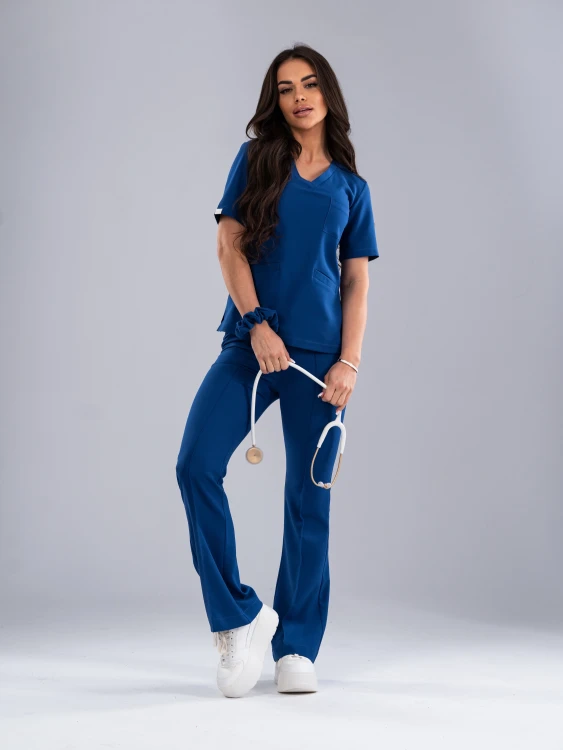 Spodnie medyczne damskie scrubs DZWONY ROYAL BLUE