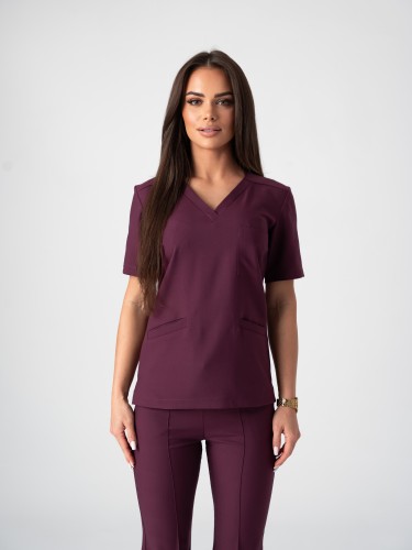 Bluza medyczna damska scrubs BASIC ŚLIWKA W CZEKOLADZIE
