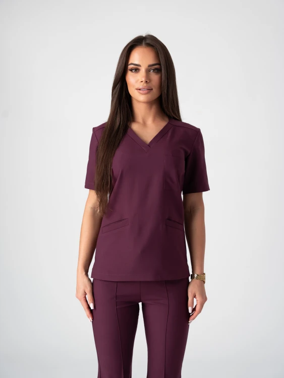 Bluza medyczna damska scrubs BASIC ŚLIWKA W CZEKOLADZIE